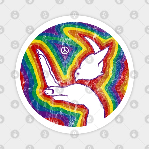 Rainbow Peace Dove (distressed) Magnet by Slightly Unhinged